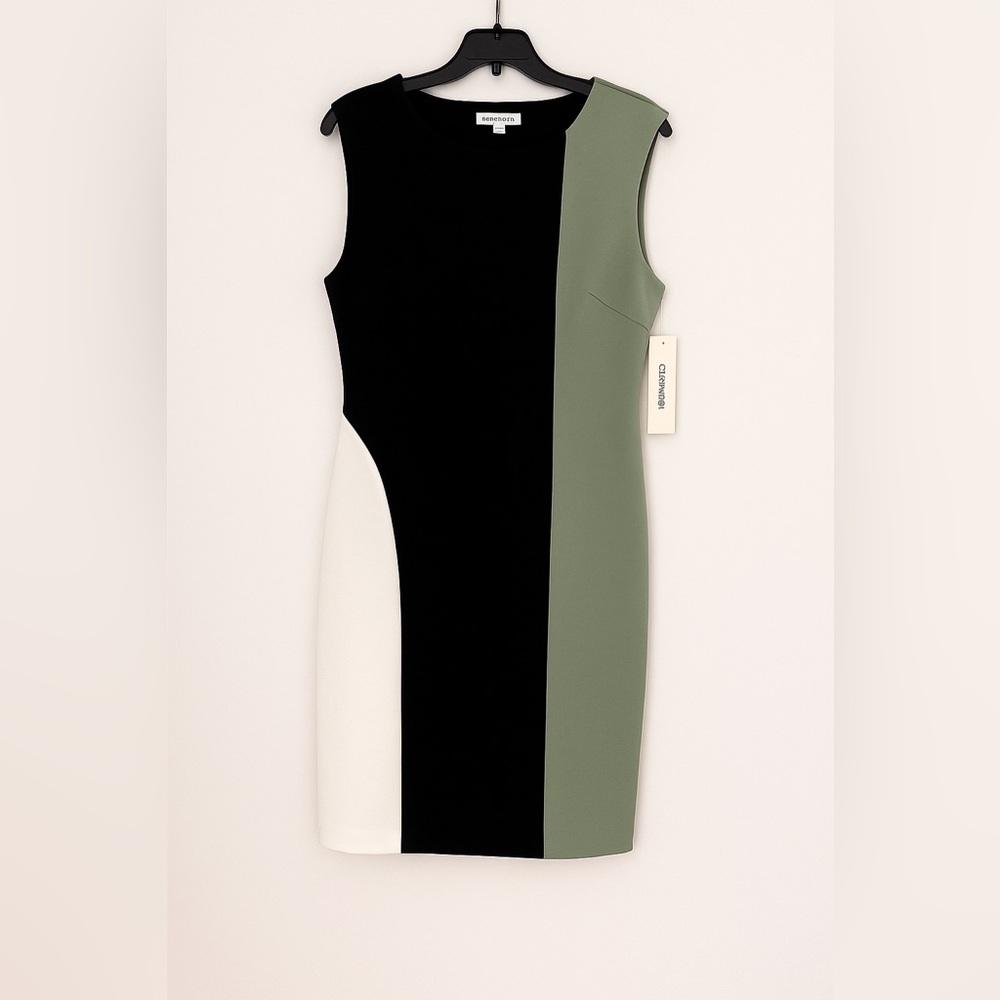 NWT Calvin Klein Black, White, and Green Mini/Midi Dress | Size 8